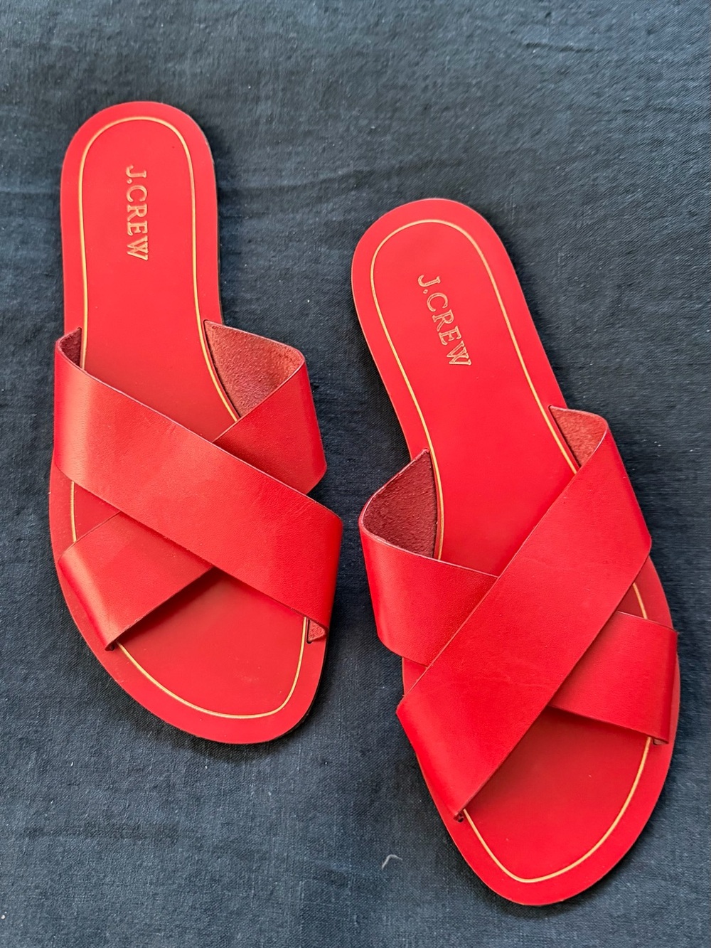 J. Crew Red Cypress Slide Sandals.  Leather Crisscross Slide Sandals